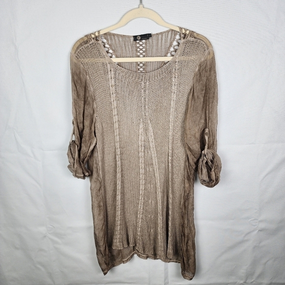 M-Made In Italy Knit and Silk Tunic SIZE LARGE Lagenlook Lace Hippie Embroidered - Picture 1 of 6